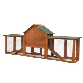 Large Wooden Rabbit Hutch Indoor and Outdoor Bunny Cage with a Tray and Runs for Small Animals, Orange