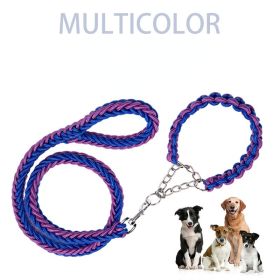 Eight-strand nylon braided dog collar leash dog chain impact blasting chain pet leash (Specification (L * W): S, colour: Blue)