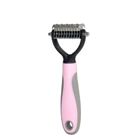 Pet Grooming Tool 2 Sided Undercoat Rake for Cats & Dogs - Safe Dematting Comb for Easy Mats & Tangles Removing -Pet Brush-Cat Grooming-Grooming Tool (Color: pink)