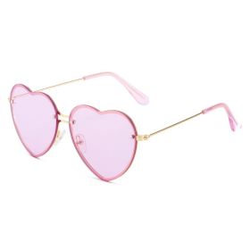 Lovely love rimless sunglasses; versatile women's decoration ins; same style; versatile; cut edge love glasses; (colour: Gold framed purple tablet)