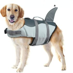 Dog Life Jacket Shark; Dog Lifesaver Vests with Rescue Handle for Small Medium and Large Dogs; Pet Safety Swimsuit Preserver for Swimming Pool Beach B (colour: silver grey, size: XL)