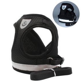 dog Harnesses and dog leash set; Pet Chest Strap Vest Dog Towing Rope Reflective Breathable Dog Rope Pet Supplies Wholesale (Specification (L * W): L, colour: Black)