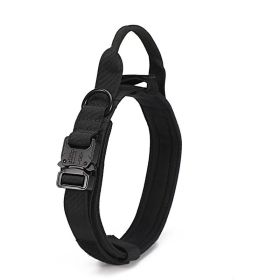 Tactical Dog Collar Military Dog Collar Adjustable Nylon Dog Collar Heavy Duty Metal Buckle with Handle for Dog Training (Color: black, size: L)