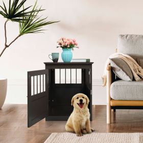 Wood Dog Crate Furniture, End Table Designed Dog Kennel with Side Slats, Brown (Color: brown)